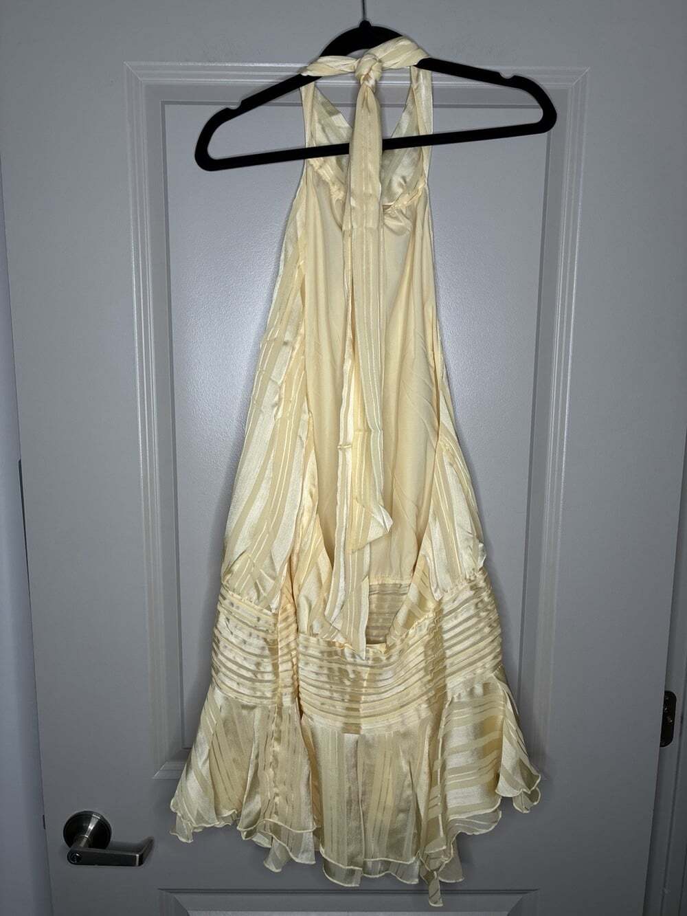 Peppermayo NWT Willow Chiffon Mini Dress in Butter Yellow Size 12 Open Back - Picture 4 of 9